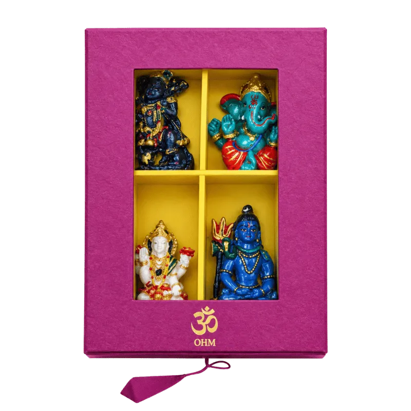 Miniature Hindu Deity Idol Set – Hanuman, Ganesha, Lakshmi & Shiva-Global Food Hub