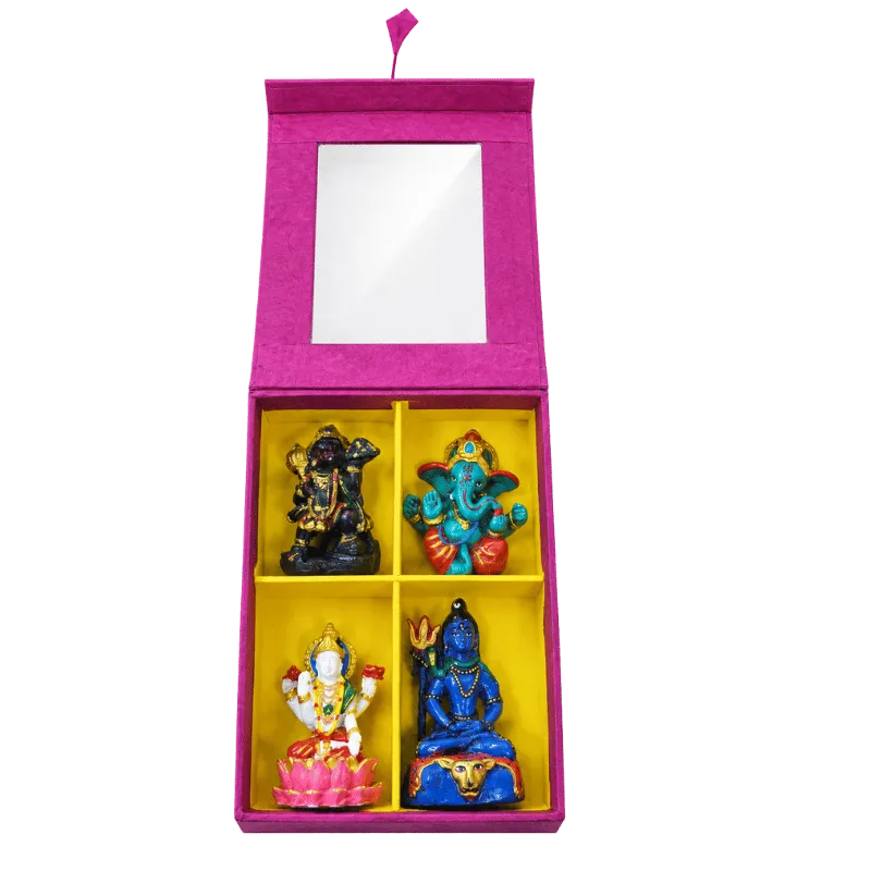 Miniature Hindu Deity Idol Set – Hanuman, Ganesha, Lakshmi & Shiva-Global Food Hub