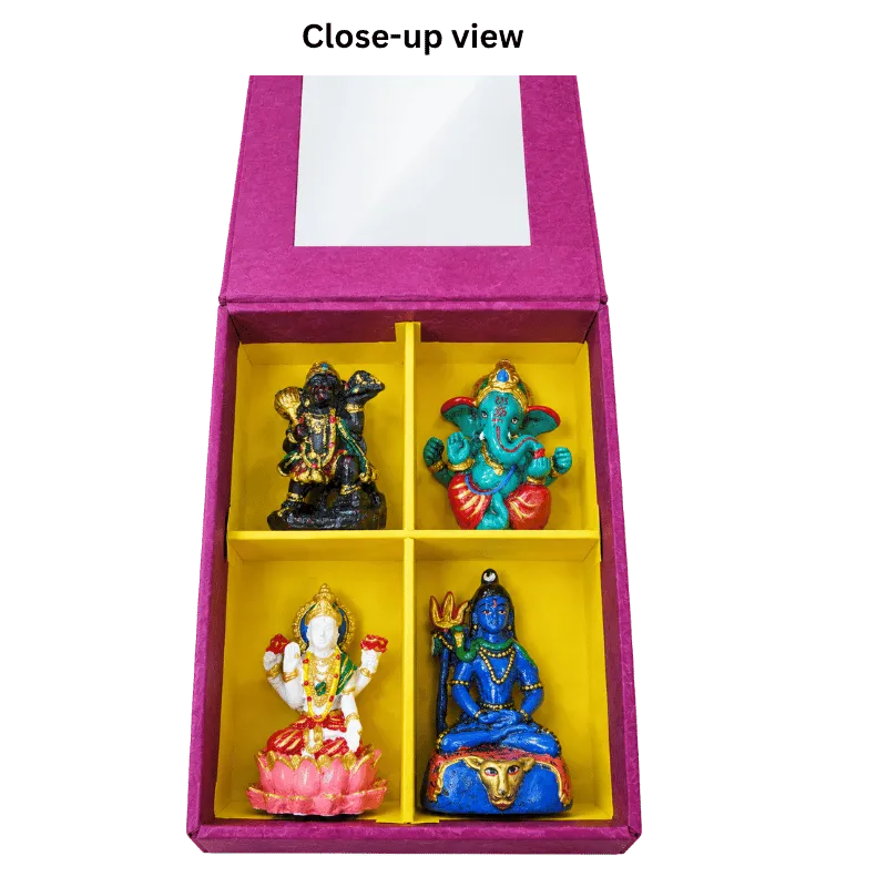 Miniature Hindu Deity Idol Set – Hanuman, Ganesha, Lakshmi & Shiva-Global Food Hub
