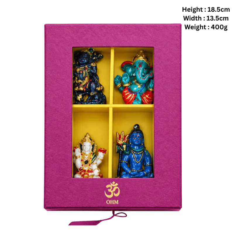 Miniature Hindu Deity Idol Set – Hanuman, Ganesha, Lakshmi & Shiva-Global Food Hub