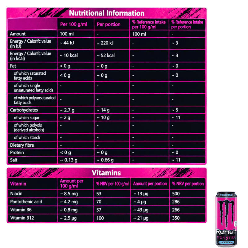 Monster Energy Drink Rehab Tea+Wild Berry- 500ml-Global Food Hub