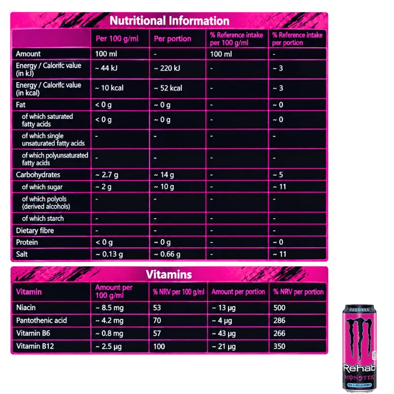 Monster Energy Drink Rehab Tea+Wild Berry- 500ml-Global Food Hub