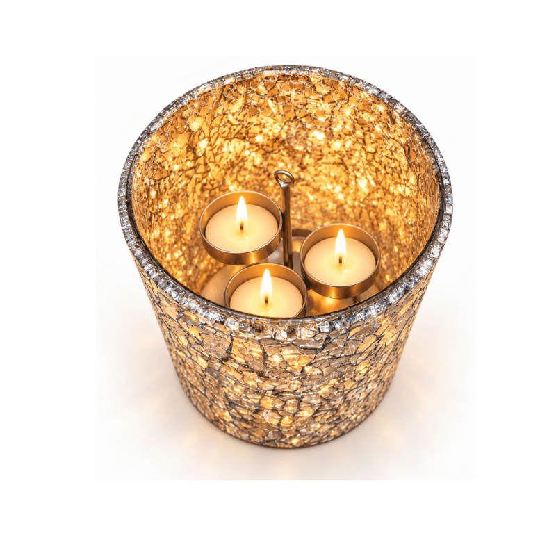 Mosaic Tealight Holder – Reflective Glass Candle Decor-Global Food Hub