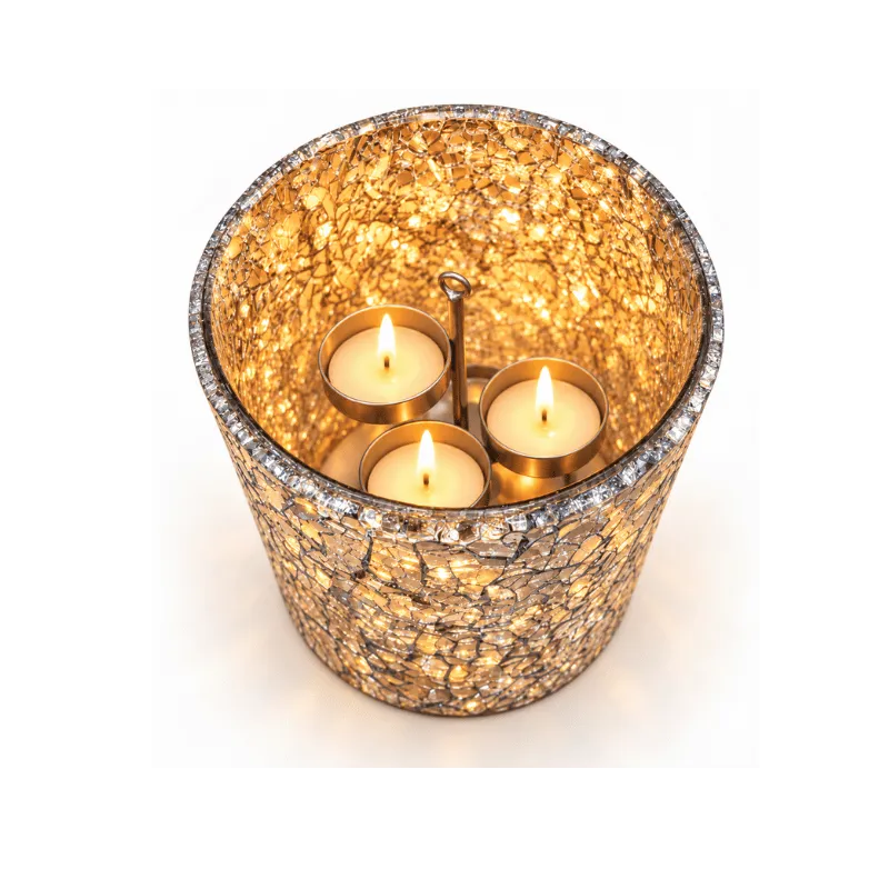 Mosaic Tealight Holder – Reflective Glass Candle Decor-Global Food Hub