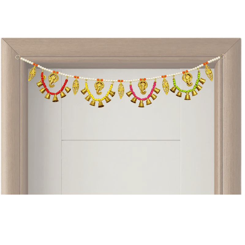 Multi Colour Pearl Toran With Ganesh and Bells -ES6-Global Food Hub