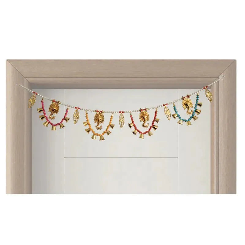 Multi Colour Pearl Toran With Ganesh and Bells-Global Food Hub