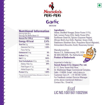 Nando's Peri Peri Sauce Garlic Medium Spicy - 125g-Global Food Hub