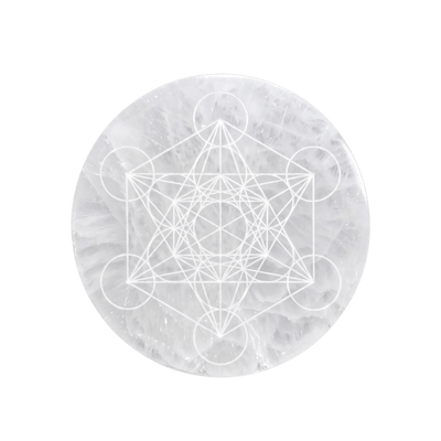 Natural Selenite Crystal Charging Plate with Metatron’s Cube Sacred Geometry-Global Food Hub