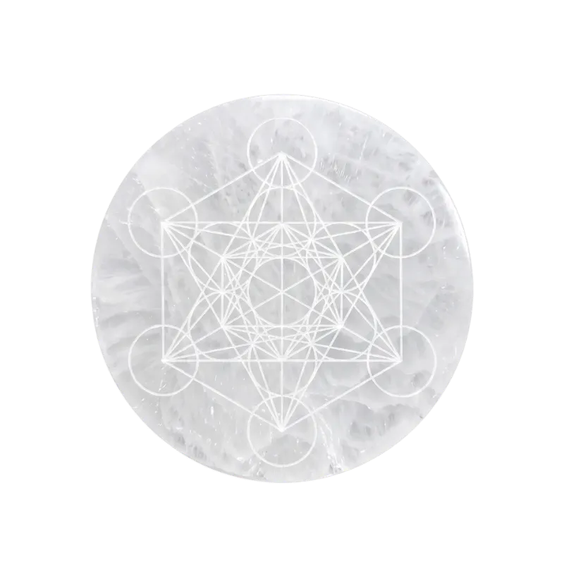 Natural Selenite Crystal Charging Plate with Metatron’s Cube Sacred Geometry-Global Food Hub