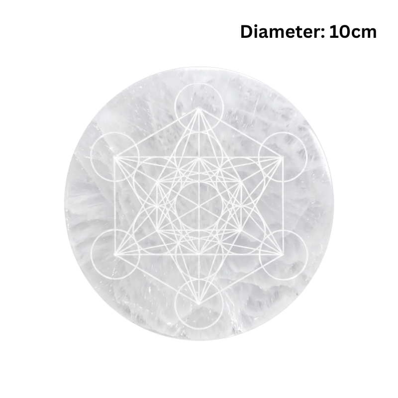 Natural Selenite Crystal Charging Plate with Metatron’s Cube Sacred Geometry-Global Food Hub
