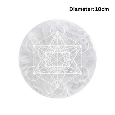 Natural Selenite Crystal Charging Plate with Metatron’s Cube Sacred Geometry-Global Food Hub