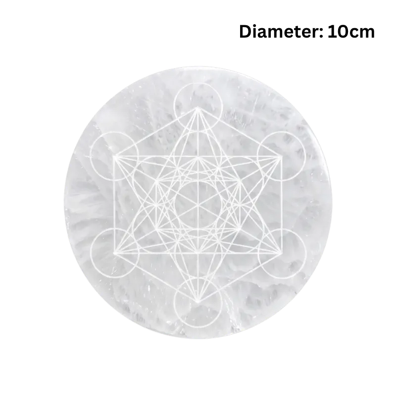 Natural Selenite Crystal Charging Plate with Metatron’s Cube Sacred Geometry-Global Food Hub