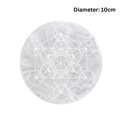 Natural Selenite Crystal Charging Plate with Metatron’s Cube Sacred Geometry-Global Food Hub
