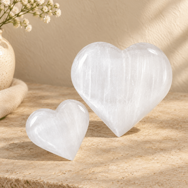 Natural Selenite Heart Crystal Stone -Pack of 2pcs : Small 1pc and Big 1pc-Global Food Hub