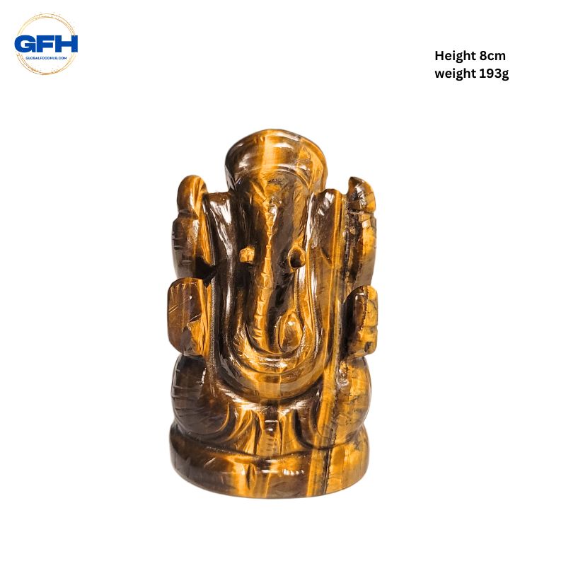 Natural Tiger Eye Stone Ganesha With Certificate-Global Food Hub