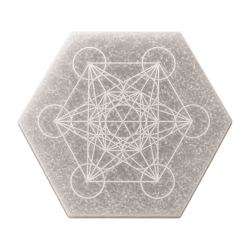 Natural White Selenite Hexagon Plate – Metatron’s Cube Engraved-Global Food Hub