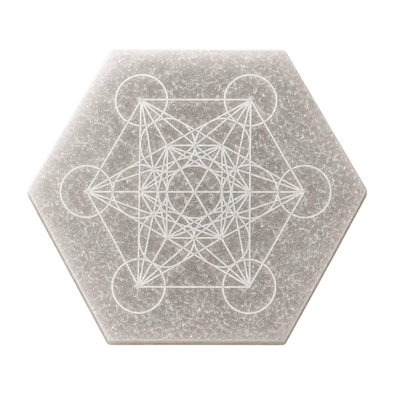 Natural White Selenite Hexagon Plate – Metatron’s Cube Engraved-Global Food Hub