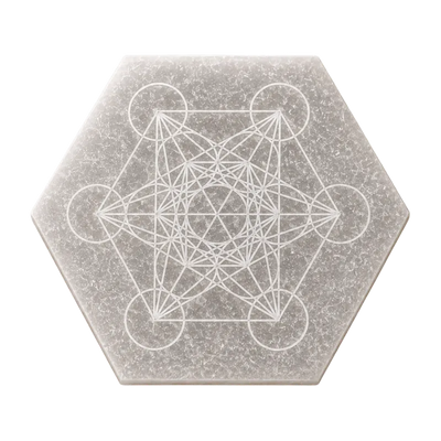 Natural White Selenite Hexagon Plate – Metatron’s Cube Engraved-Global Food Hub