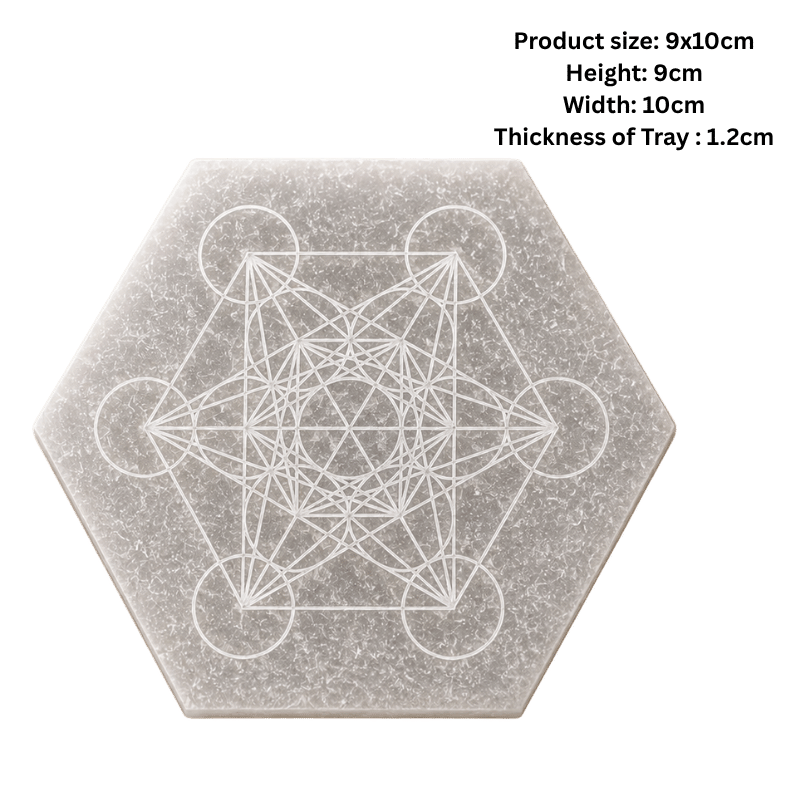 Natural White Selenite Hexagon Plate – Metatron’s Cube Engraved-Global Food Hub