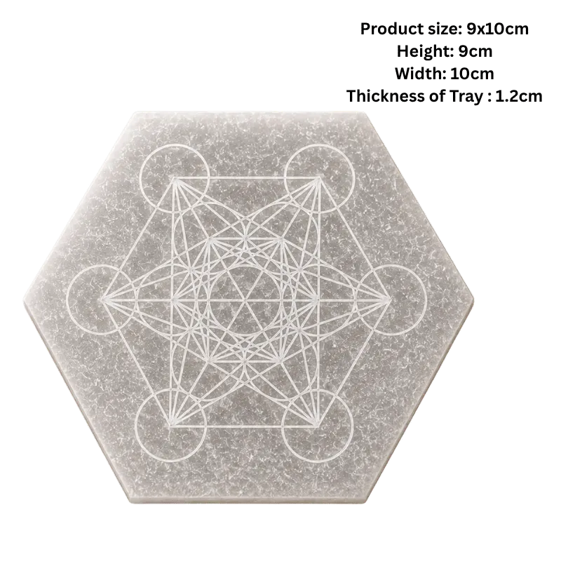 Natural White Selenite Hexagon Plate – Metatron’s Cube Engraved-Global Food Hub