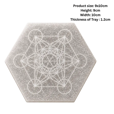 Natural White Selenite Hexagon Plate – Metatron’s Cube Engraved-Global Food Hub