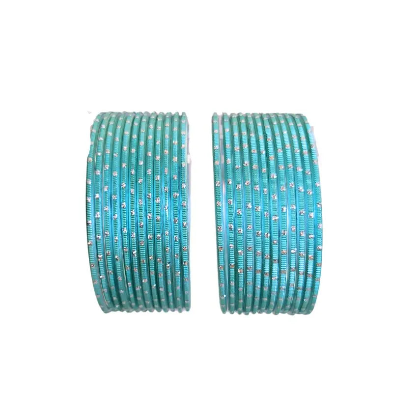 Nav - A Metal Bangles Size 2.10 - Set of 24-Teal Green-Global Food Hub