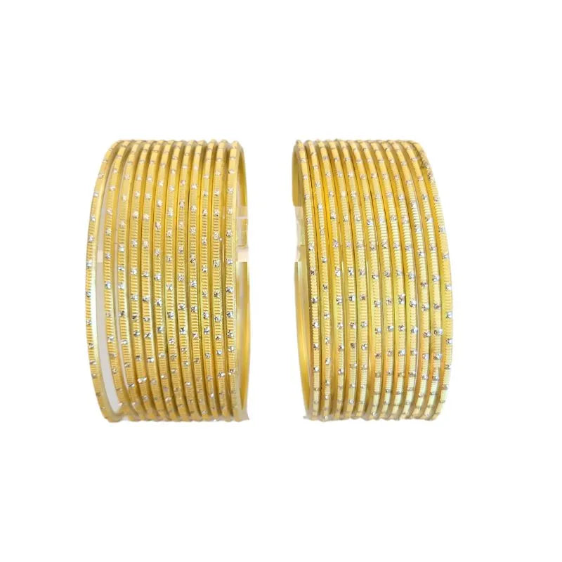 Nav - B Metal Bangles Size 2.10 - Set of 24-Gold Yellow-Global Food Hub