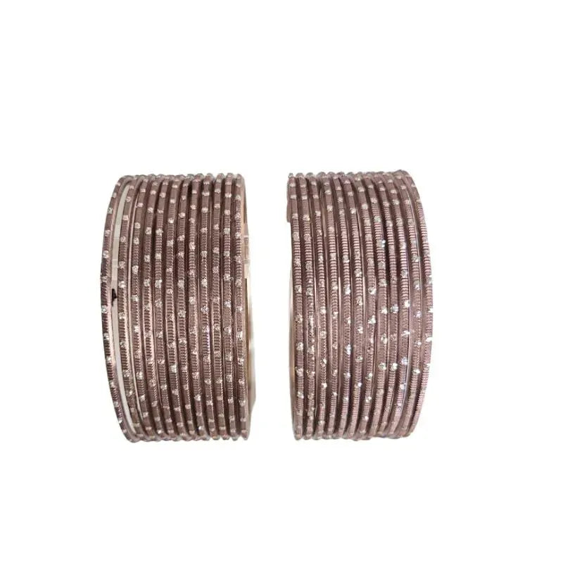 Nav Metal Bangles Size 2.10 - Set of 24 - Coffee Brown-Global Food Hub