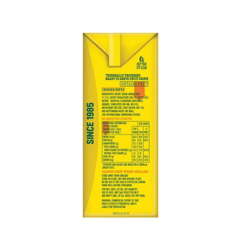 Parle Frooti Mango Drink - 125ml-Global Food Hub