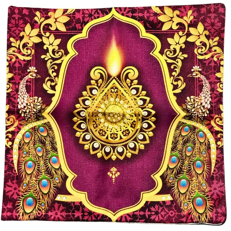 Pillow case with Diya and Peacock Design 1-Global Food Hub