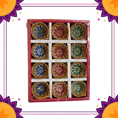 Premium Colorful Diya (Pack of 12) Design May Vary-Global Food Hub