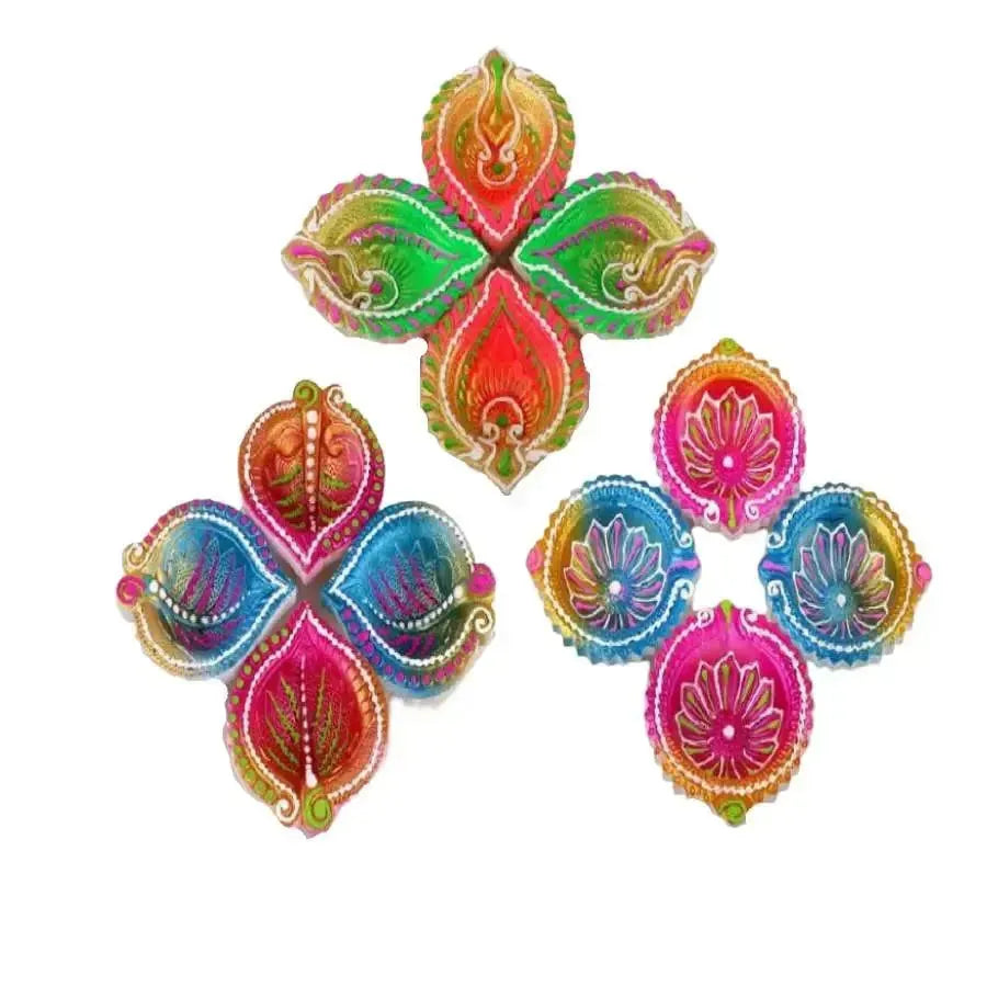 Premium Colorful Diya (Pack of 4)- No.3 Designs may vary.-Global Food Hub