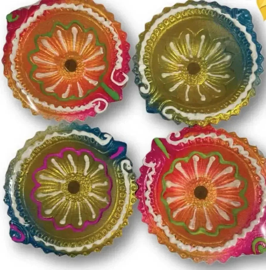 Premium Colorful Diya (Pack of 4)- No.3 Designs may vary.-Global Food Hub