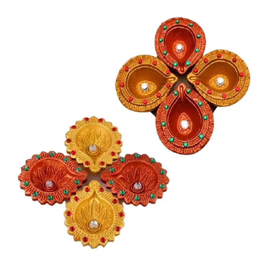 Premium Diya Yellow/Bronze (Pack of 4)-No.4 A Designs may vary.-Global Food Hub