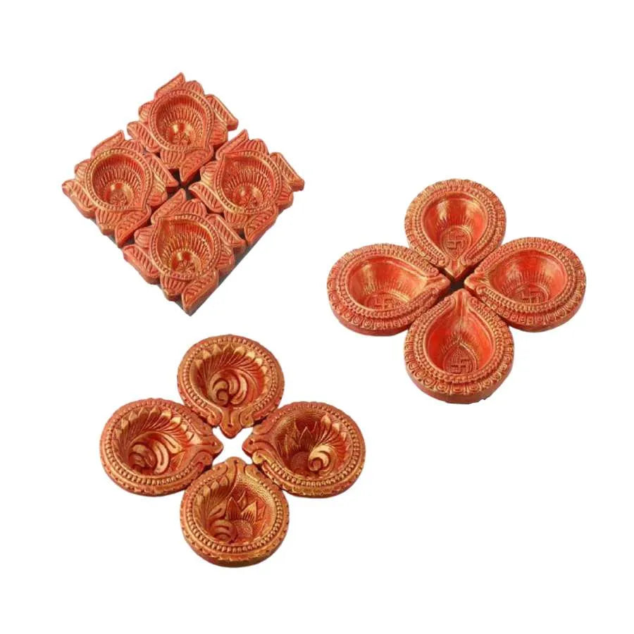 Premium Diya with Gold Layer (Pack of 4)- Designs may vary.-Global Food Hub