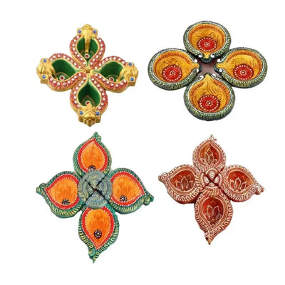 Premium Fancy Diya (Pack of 4)- No.6 Design may vary.-Global Food Hub