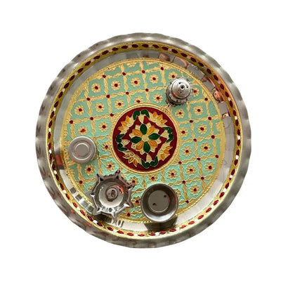 Premium Pooja Thali Set Aqua Blue- 28cm-Global Food Hub