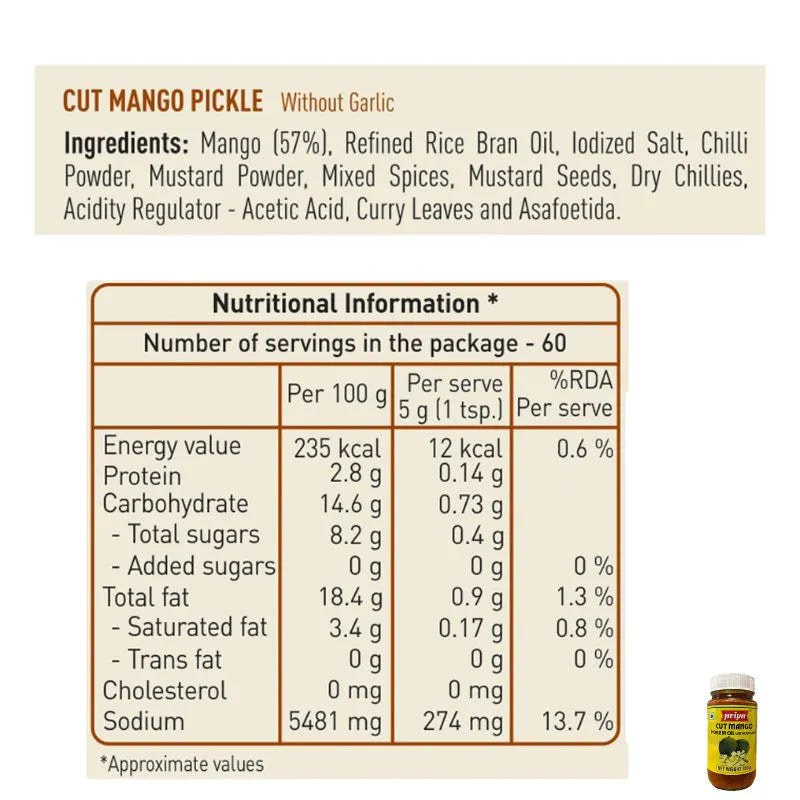 Priya Cut Mango Pickle without Garlic - 300g-Global Food Hub