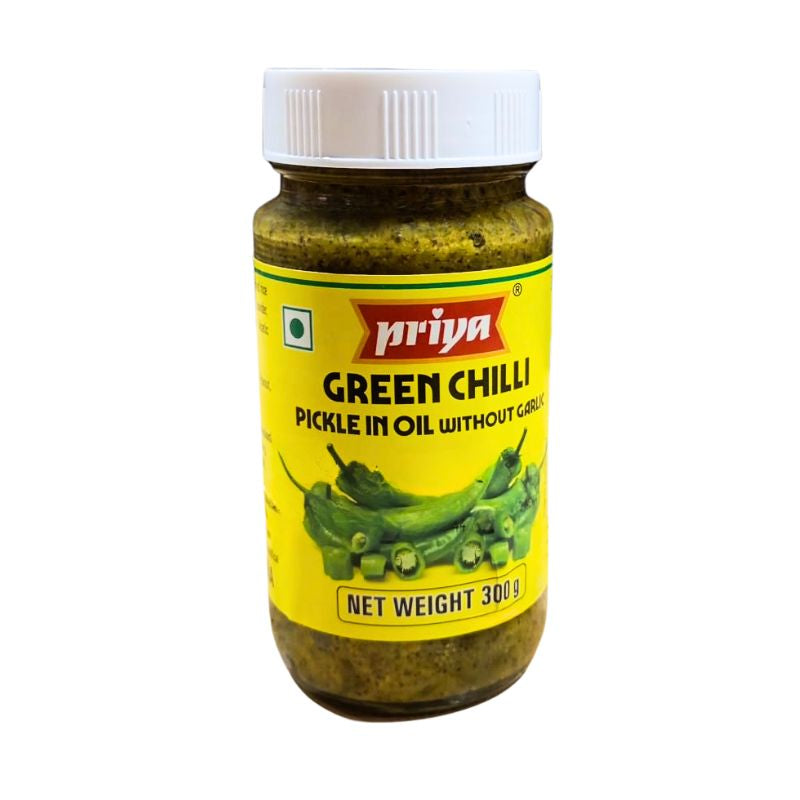 Priya Green Chilli (Sliced) Pickle Without Garlic - 300g-Global Food Hub