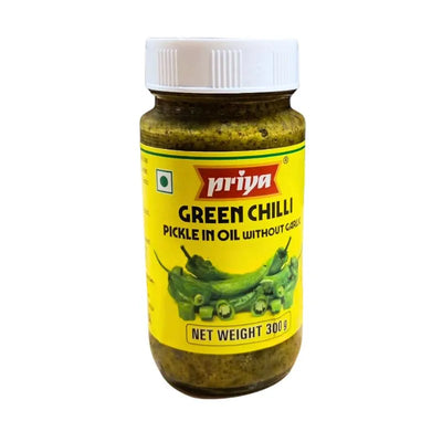 Priya Green Chilli (Sliced) Pickle Without Garlic - 300g-Global Food Hub