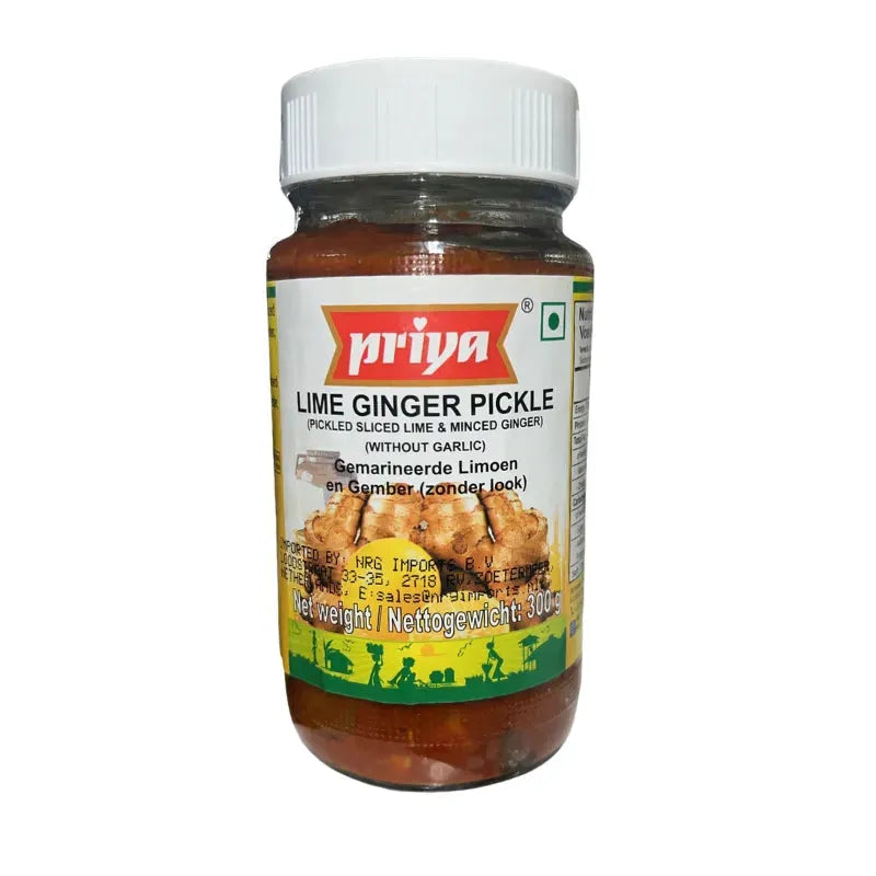 Priya Lime Ginger Pickle without Garlic-300 grams-Global Food Hub