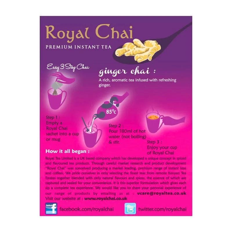 ROYAL CHAI Ginger Instant Masala Indian Tea - Unsweetened - 180g-Global Food Hub
