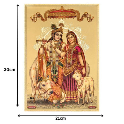 Radha Krishna Gold Foil Poster - 21cm x 30cm-Global Food Hub