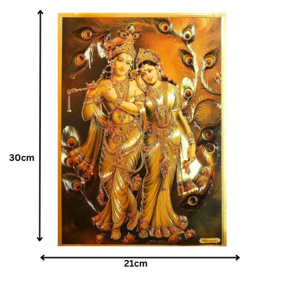 Radha Krishna Gold Foil Poster - 21cm x 30cm-Global Food Hub