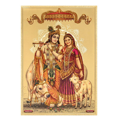 Radha Krishna Gold Foil Poster - 21cm x 30cm-Global Food Hub