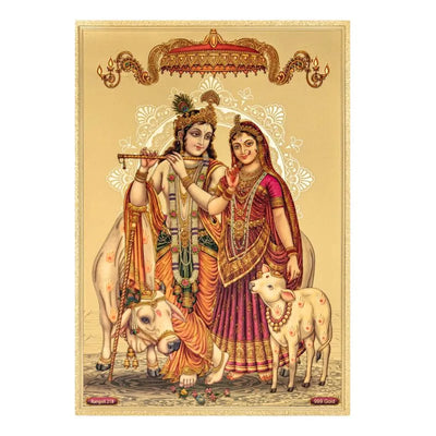 Radha Krishna Gold Foil Poster - 21cm x 30cm-Global Food Hub