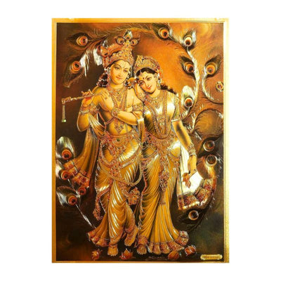 Radha Krishna Gold Foil Poster - 21cm x 30cm-Global Food Hub