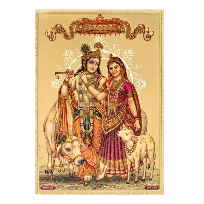 Radha Krishna Gold Foil Unframed Art Work - 21cm x 30cm-Global Food Hub
