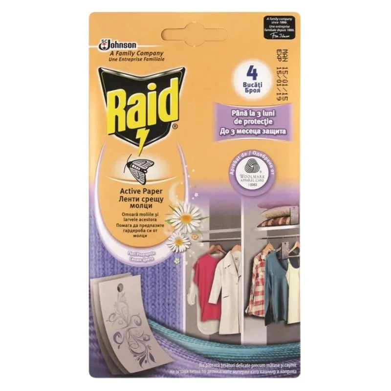 Raid Anti-Moth Repellent Paper Fresh Flower Scent - Pack of 4-Global Food Hub