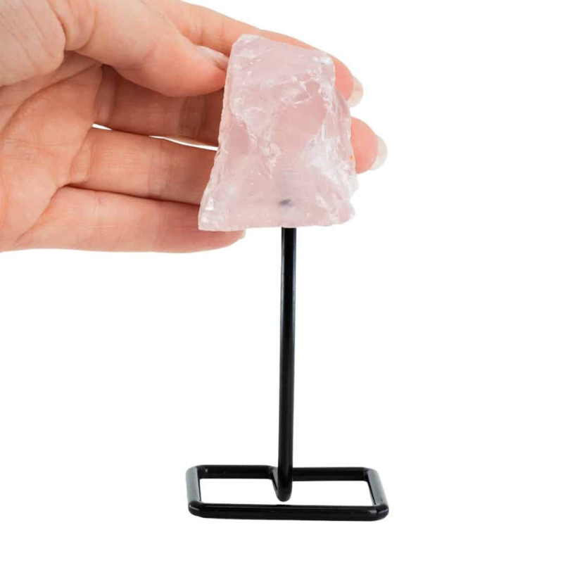 Raw Rose Quartz Gemstone on a Metal Stand for Love (12cm Approx)-Global Food Hub